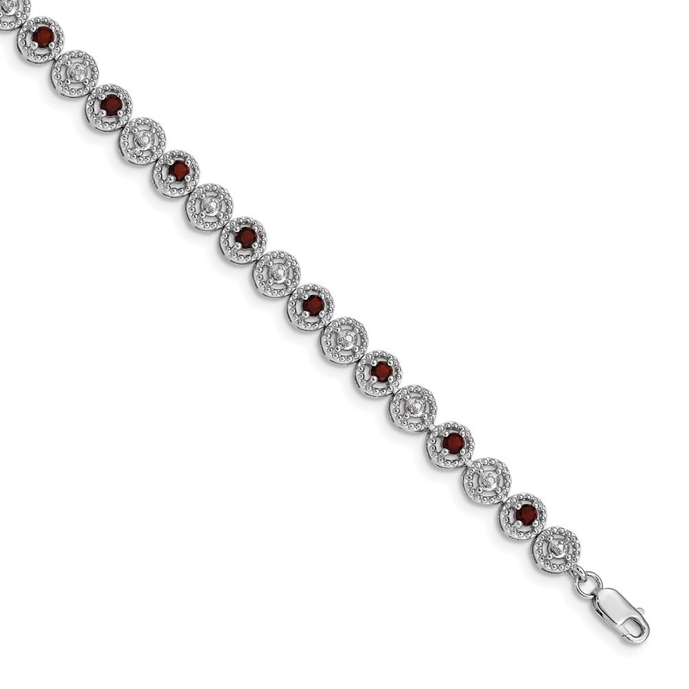Kazi Luxury Sterling Silver Rhodium-plated Garnet Diamond Bracelet